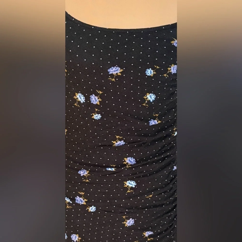 FREE PEOPLE CELIA MINI DRESS BLACK POLKA DOT BLUE FLORAL SIZE SMALL - Picture 8 of 10